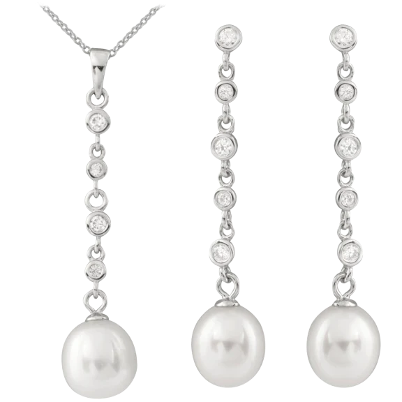 Splendid Pearls 8-9mm Pearl Pendant Necklace & Earring Set