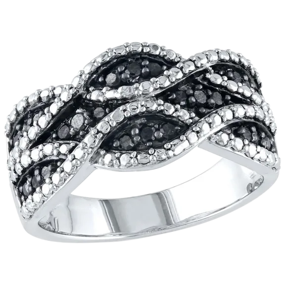 Tamborat Black and White Diamond Accent Swirl Ring