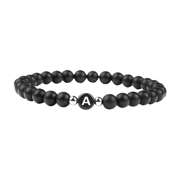 Golden NYC Jewelry Lava Stone Bead Initial Bracelet in Stainless Steel