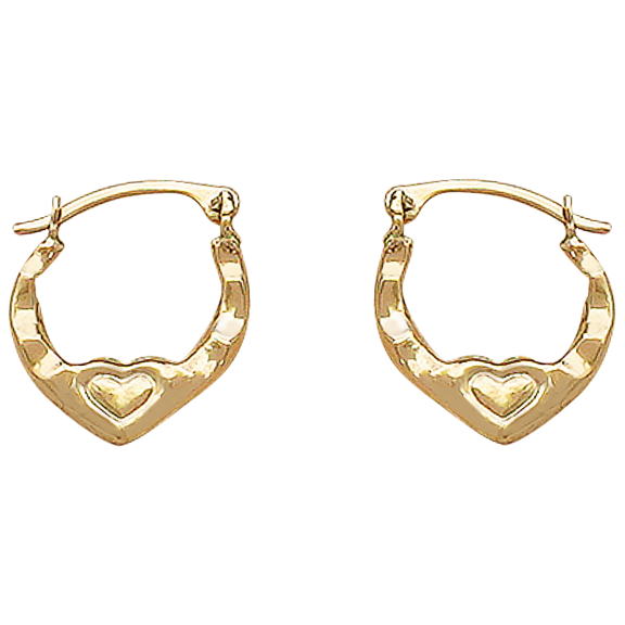 Pori Jewelers 14K Gold Hammered Diamond Cut Oval Love Heart Hoop Earrings