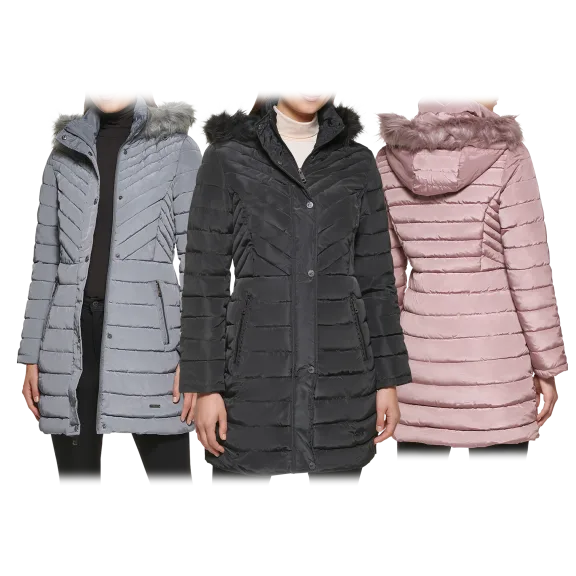 Kenneth Cole New York Puffer Jacket with Faux Fur Trimmed Hood