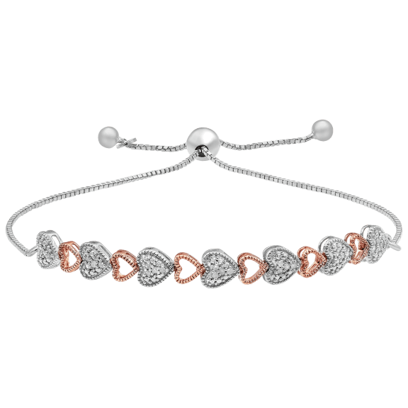 Diamond Muse 1/10 Carat TW Diamond Two-Tone Heart Link Bolo Bracelet