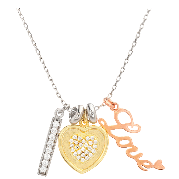 NES Sterling Silver Tri-Colored CZ Charm Necklace in Gift Box