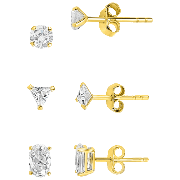 Rox & Rose 3-Piece Set of Everyday Cubic Zirconia Studs