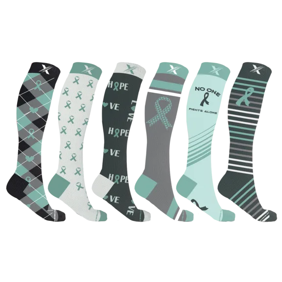 6-Pack: Extreme Fit Ovarian Cancer Awareness Knee High Compression Socks