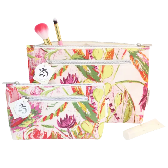 Tonic Australia Pink Bell Flower Small & Large Cosmetic Bags