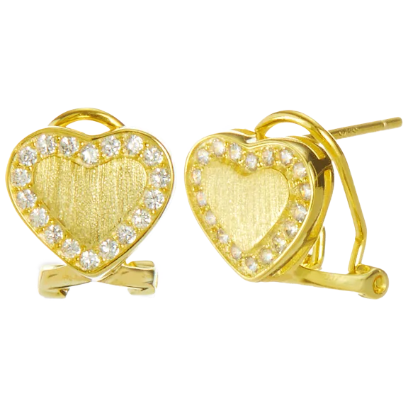 Savvy Cie 22K Gold Plated Satin Heart Omega Back Studs