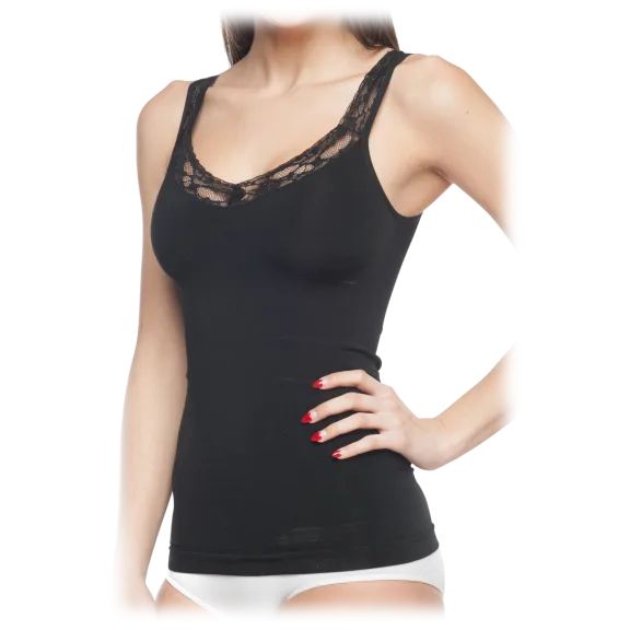 BodyBeautiful Slimming Tank Top with Lace Trim