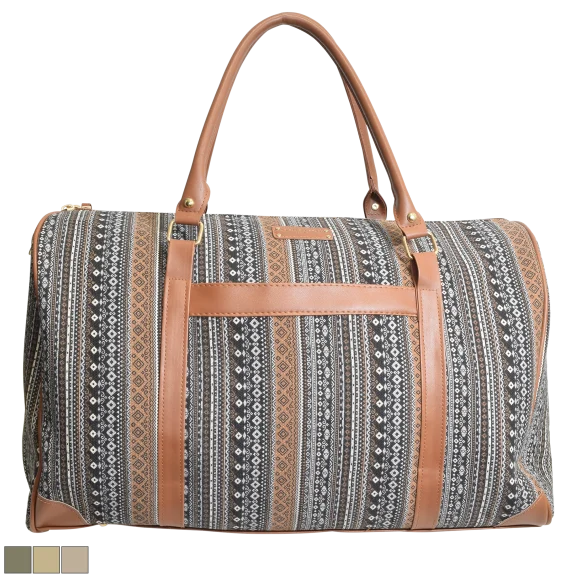 Adrienne Vittadini Beige Handle Canvas Weekender Duffel