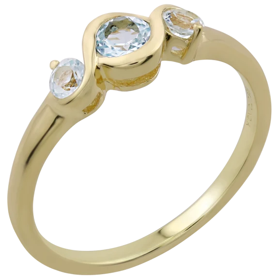 Gemistry Gold over Sterling Silver Blue Topaz 3 Horizontal Stones Ring