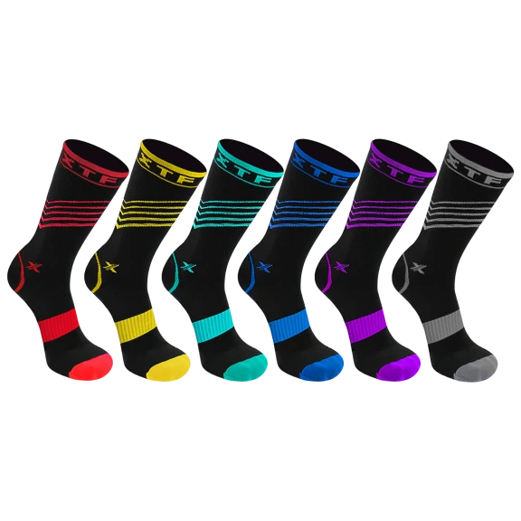 6 Pack Extreme Fit Striped Design Crew Length Recovery Compression Socks