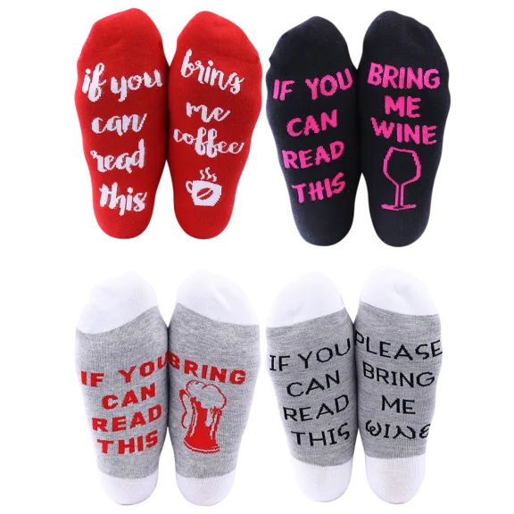 4-Pack: Extreme Fit Unisex “If You Can Read This” Novelty Crew Socks
