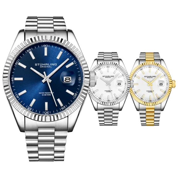 Stuhrling Men's Quartz 42mm Classic Silver Case and Markers Bracelet Watch