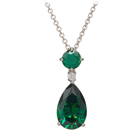 Edgewater Sterling Silver Swarovski Green Pear-Shaped Pendant Necklace