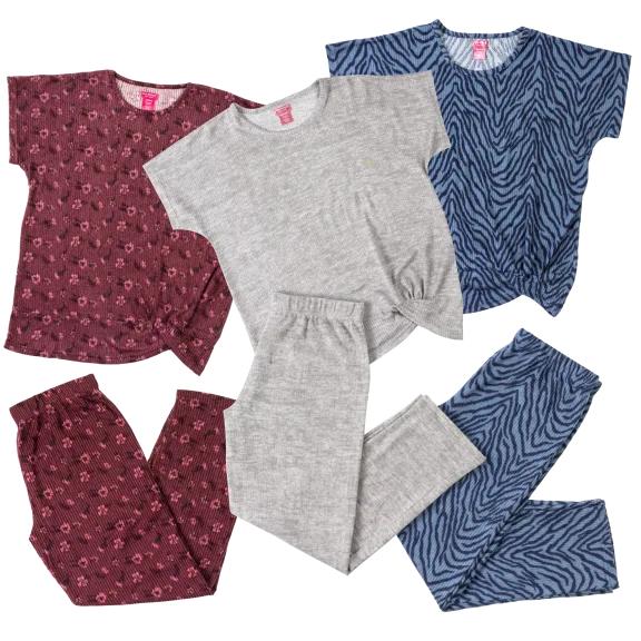 Isaac Mizrahi Ribbed Twist Heathered Pajama Set