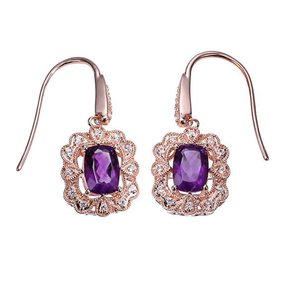 Morgan & Paige Vintage Rose Gold Earrings with Emerald-cut African Amethyst