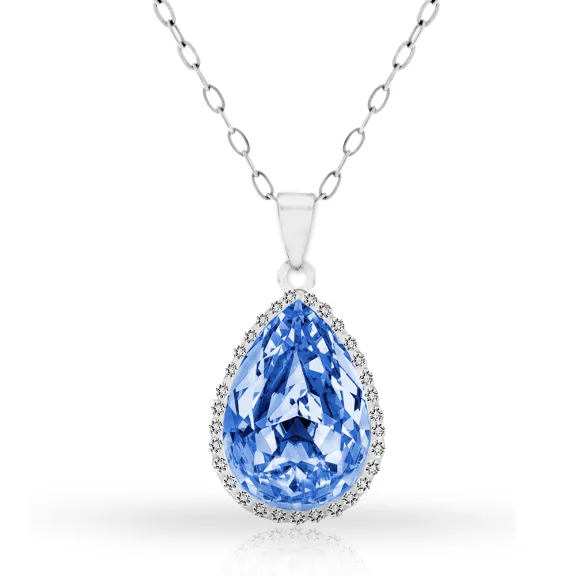 A&M Sterling 18KT White Gold-Plated Gemstone Halo Pedant in Sterling Silver
