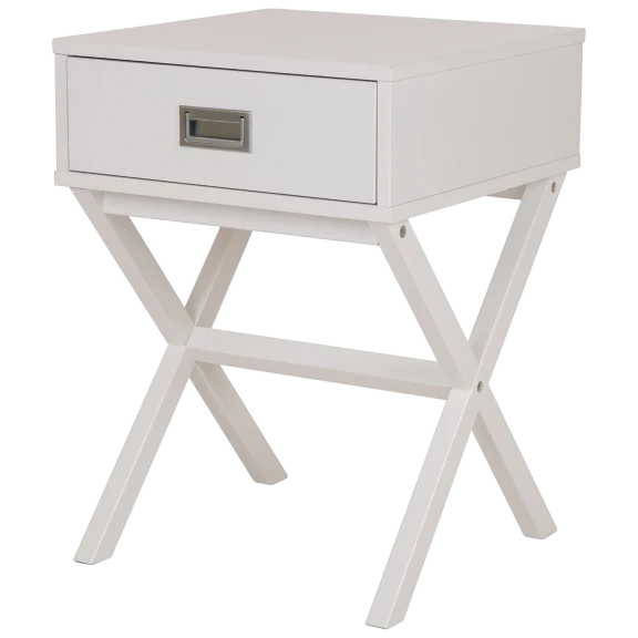 Glitzhome Modern White Wooden X-leg End Table with Storage