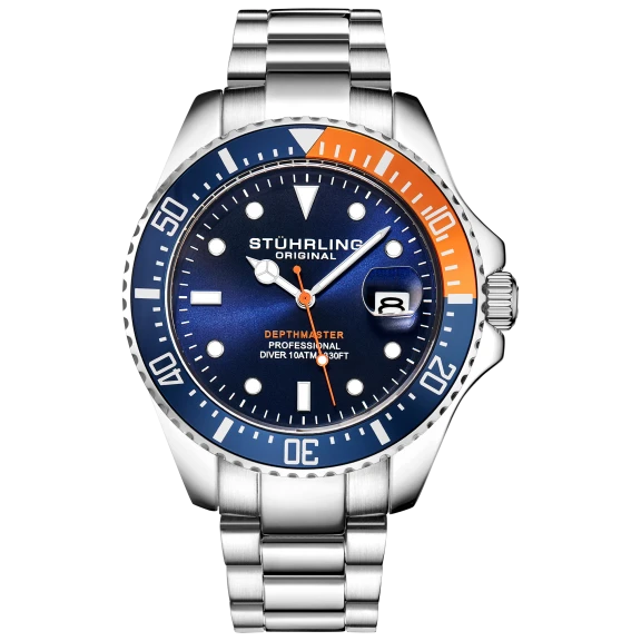 Stührling Men's Depth Master Watch with Silver Case and Silver Bracelet
