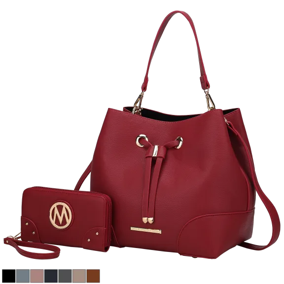 MKF Collection Caroline Solid Bucket Bag with Matching Wallet by Mia K