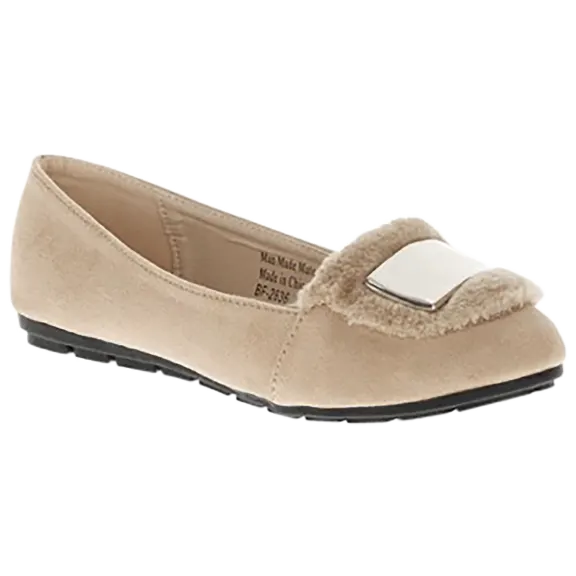 Victoria K. Women's Fashion Buckle Flats with Faux Fur