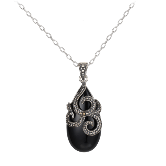 Morgan & Paige Art Deco Drop Necklace in Black Agate