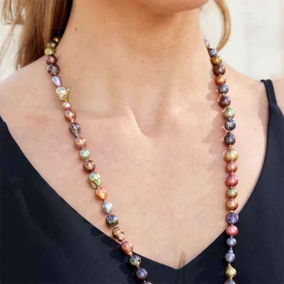 Savvy Cie Rich Earthtone Hues Large Baroque Pearl Necklace
