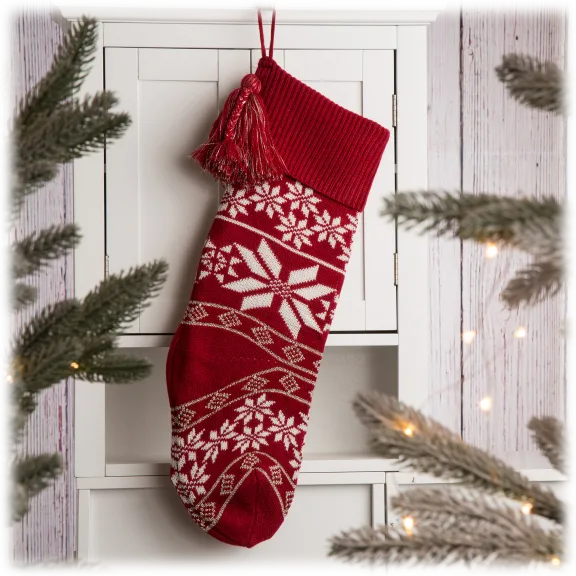 Glitzhome 24"L Knitted Snowflake Acrylic Christmas Stocking