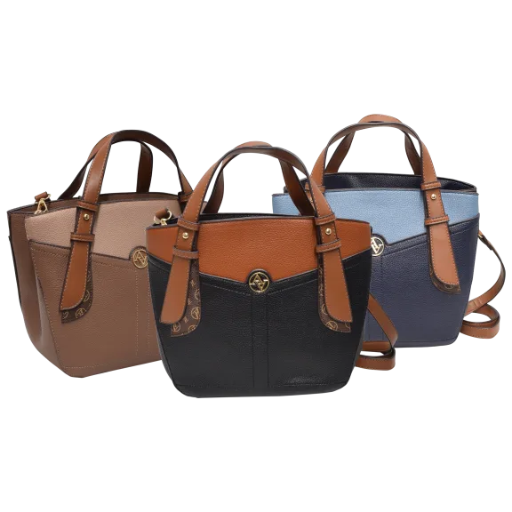 Adrienne Vittadini Color Block Pebble Grain Satchel with Shoulder Strap