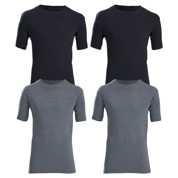 4-Pack: No Nonsense Short Sleeve T-Shirt (Black and Charcoal Heather)