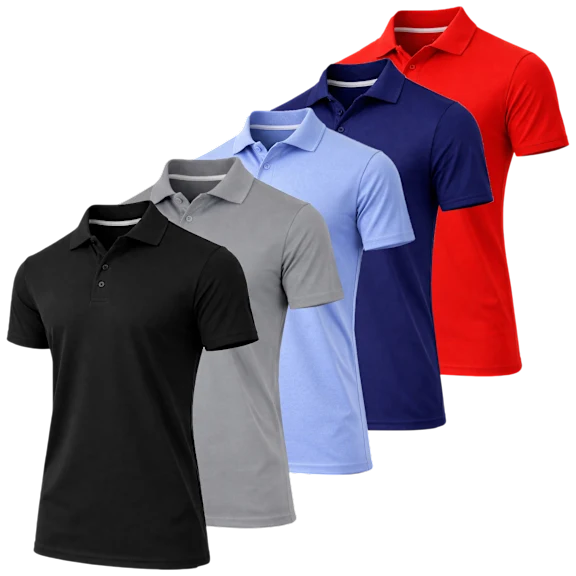 5-Pack: GBH Men's Short Sleeve Moisture Wicking Performance Quick Dry Polo Shirt