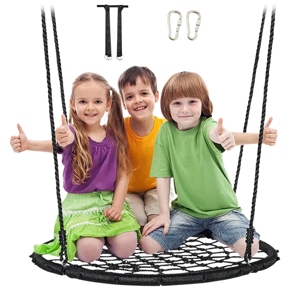 Amgym 40" Spider Web Round Net Tree Swing Set