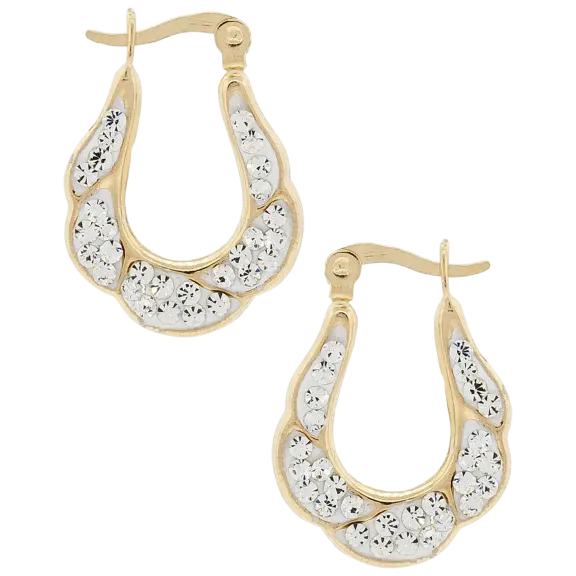 Pori Jewelers 14K Gold Saddle Back Hoop Earrings with Austrian Crystal