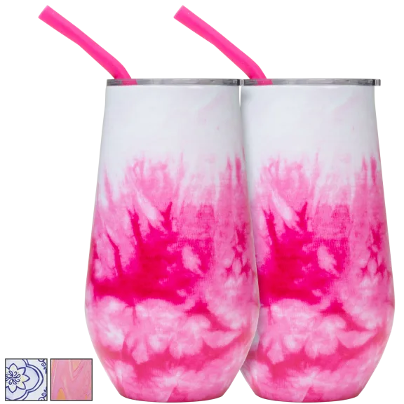 2-Pack: Cambridge 16 oz Insulated Tumblers with Straw