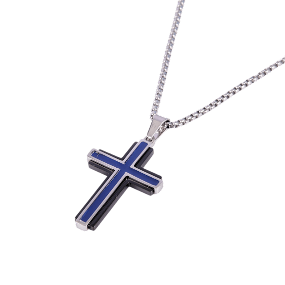 Iron Saints Men's Stainless Steel Layered Cross Necklace with Box Chain