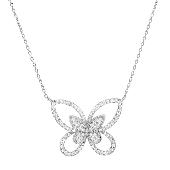Kylie Harper Sterling Silver Curved CZ Butterfly Statement Necklace