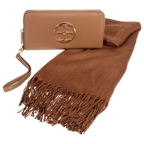 Iman Global Chic Logo Wallet Wristlet & Fringed Scarf Set