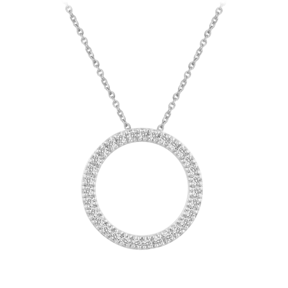 Fifth and Fine Classic Diamond Circle Pendant In Sterling Silver 18 inch Chain