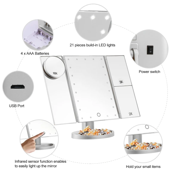 Pure Daily Care Trifold LED Makeup Mirror