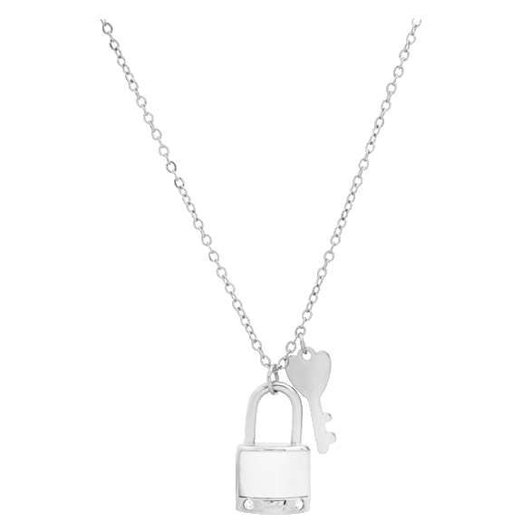 HMY Mother of Pearl with Simulated Diamonds Tiny Lock (lucky) and Key Necklace