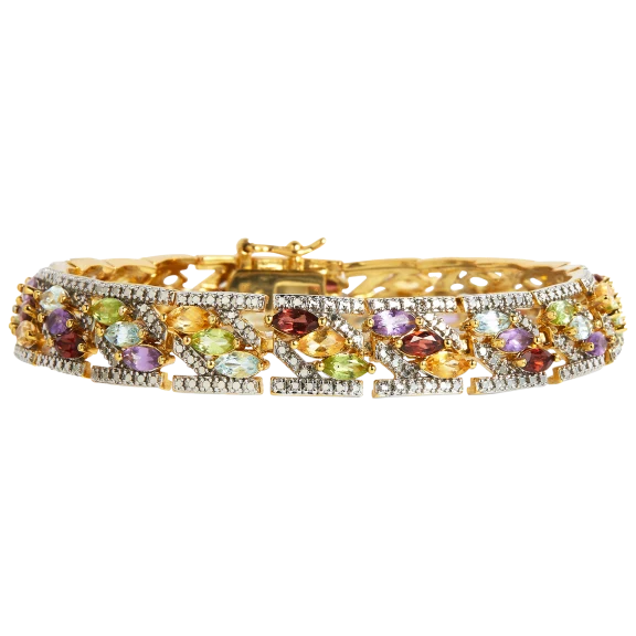 Savvy Cie 3.5 Carat TW Multi-Gemstone Bracelet in 18K Gold Plated