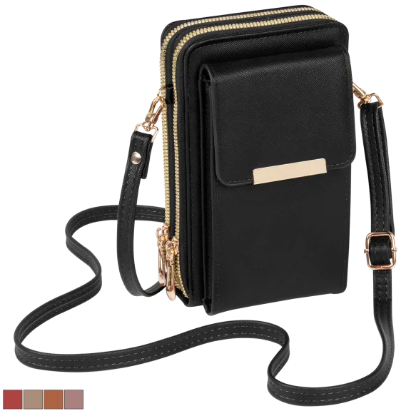 Malibu Skye Sally Triple Compartment Saffiano Phone Crossbody with Gold Accents