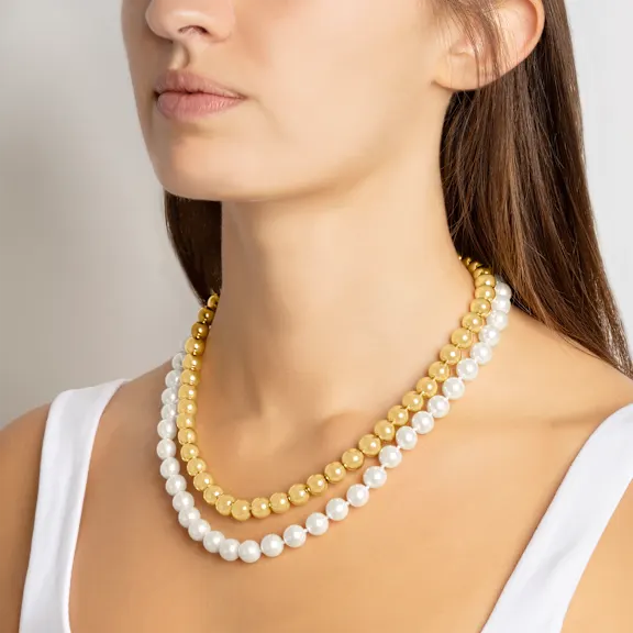 Martha Stewart Pearl and Gold Ball Gold Necklace