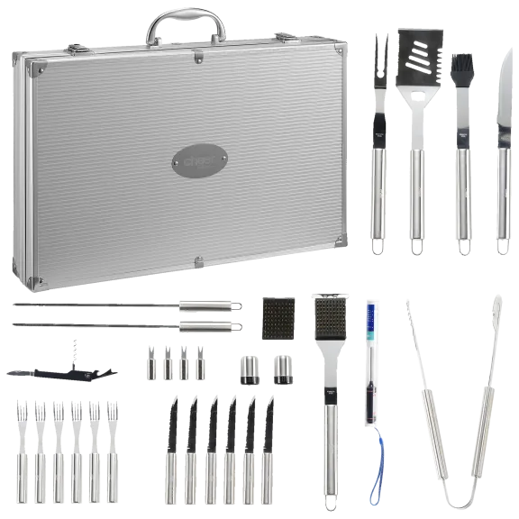 Cheer Collection 30 Piece BBQ Utensil Set with Aluminum Storage Case