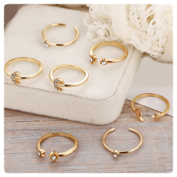 Golden NYC Jewelry 7-Piece Ring Set