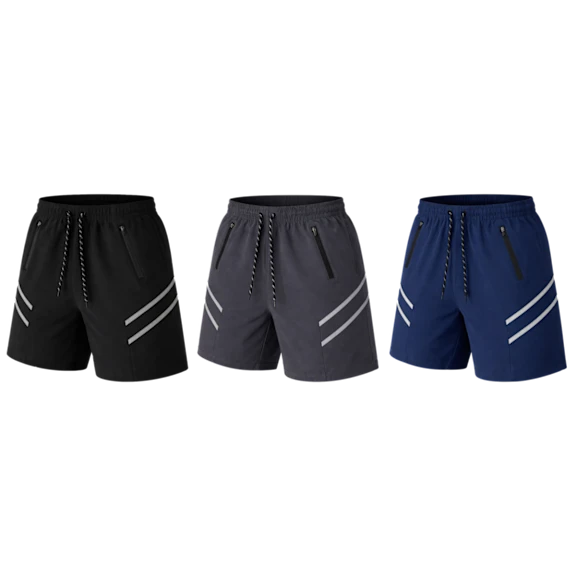 3-Pack: GBH Men's Striped Performance Training Shorts with Zipper Pockets