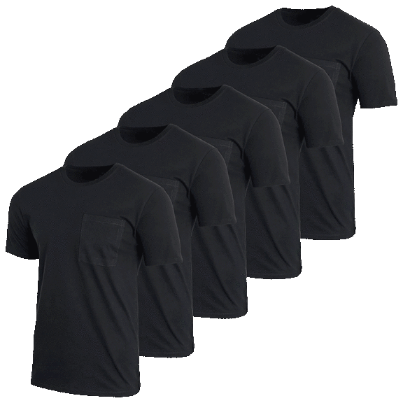 5-Pack: Men's Cotton Crew Neck Pocket T-Shirts