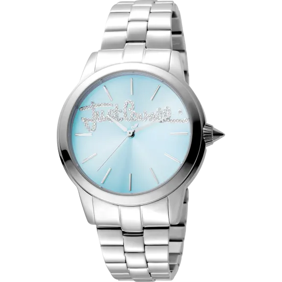 Just Cavalli Women's Logo Mohair Ice Blue Dial Stainless Steel Watch