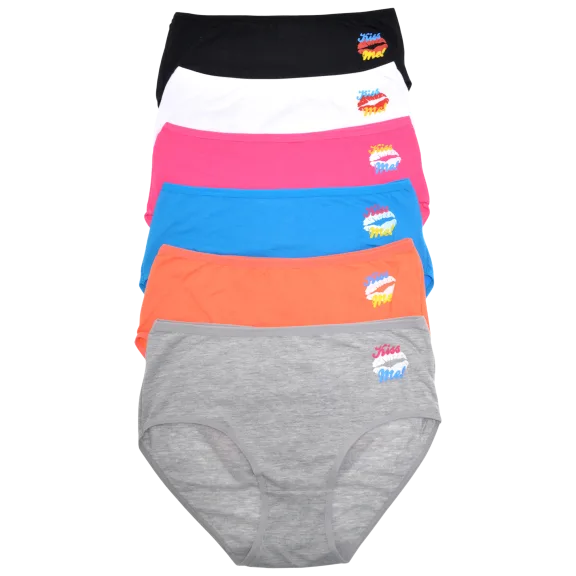 6-Pack: Angelina Cotton Mid-Rise Briefs with Kiss Me Print Detail