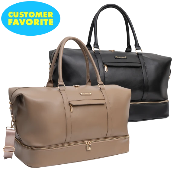 Ellen Tracy Smooth Faux Vachetta Weekender Duffel with Drop Bottom Compartment